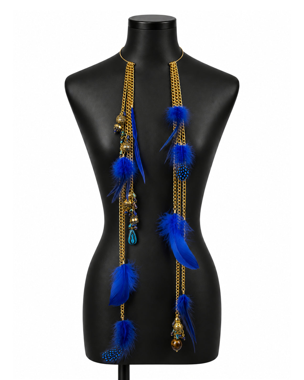 Ranunculus / "Woden" Feather Necklace - Blue Night