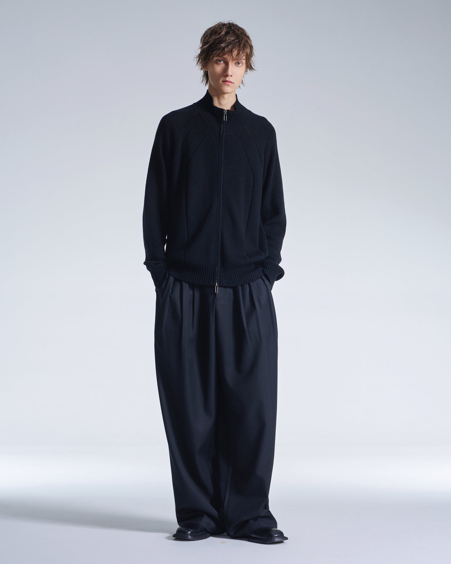 HARRISON WONG / Stand Collar Wool Cardigan With Zipper