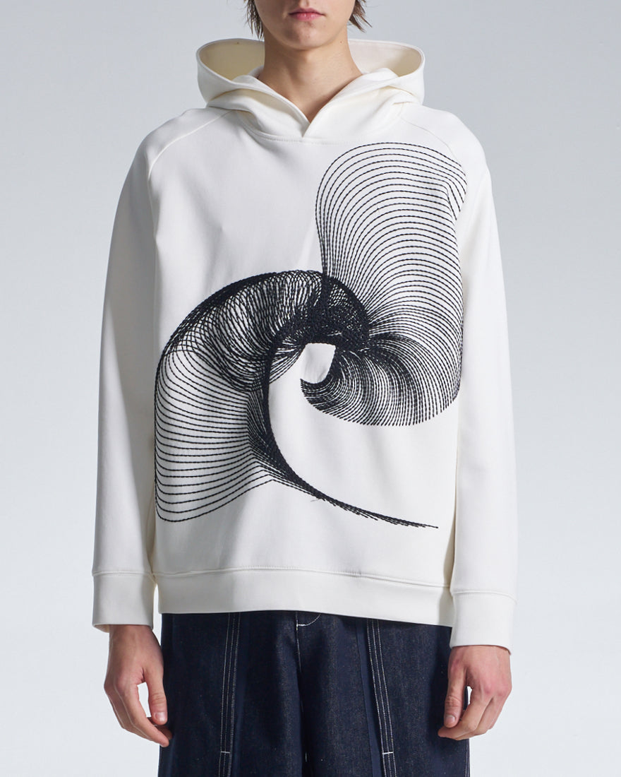 HARRISON WONG | Hoodie With Twisted Wavy Lines Embroidery - White
