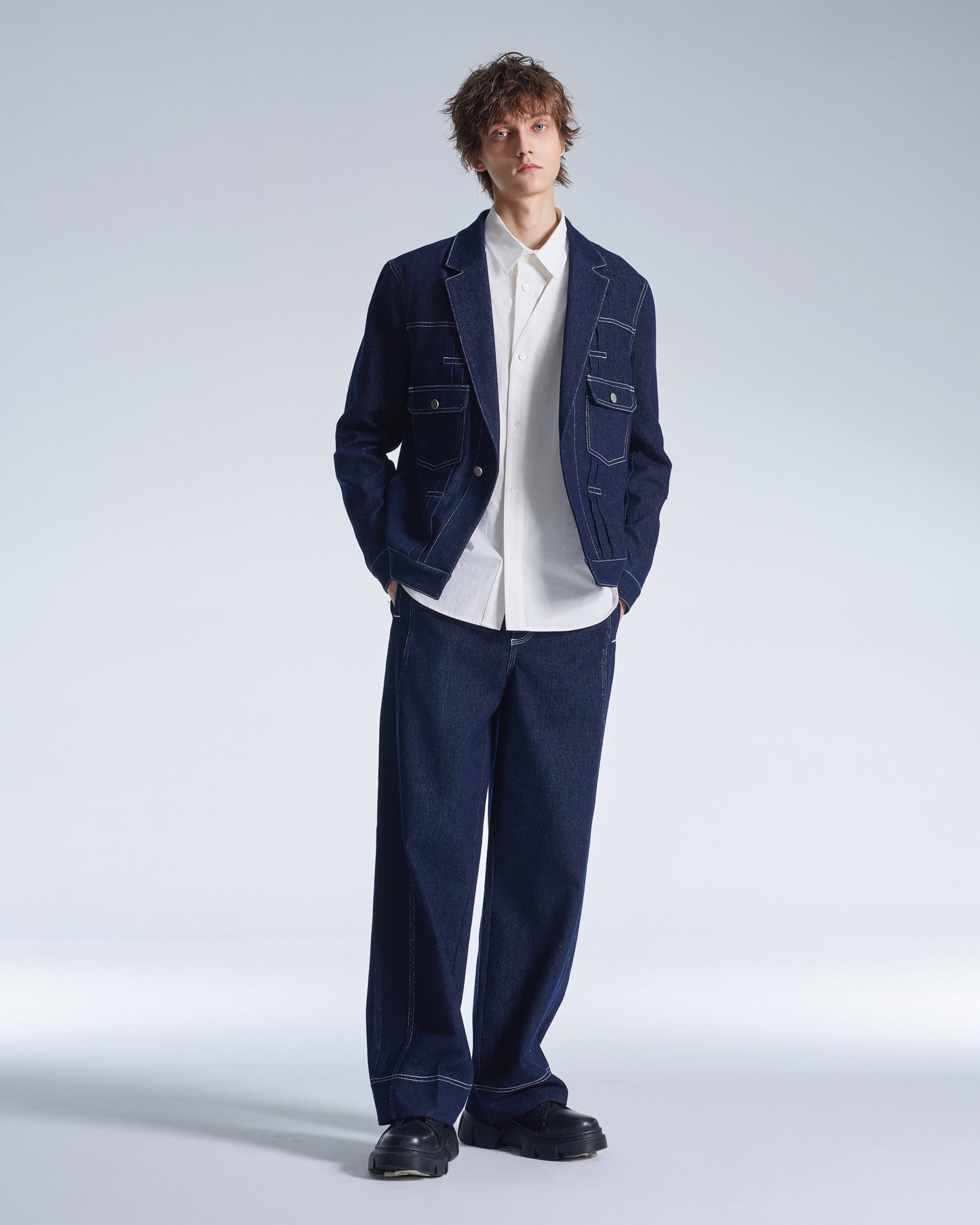 HARRISON WONG / Cotton Shirt With V Cut Placket - White