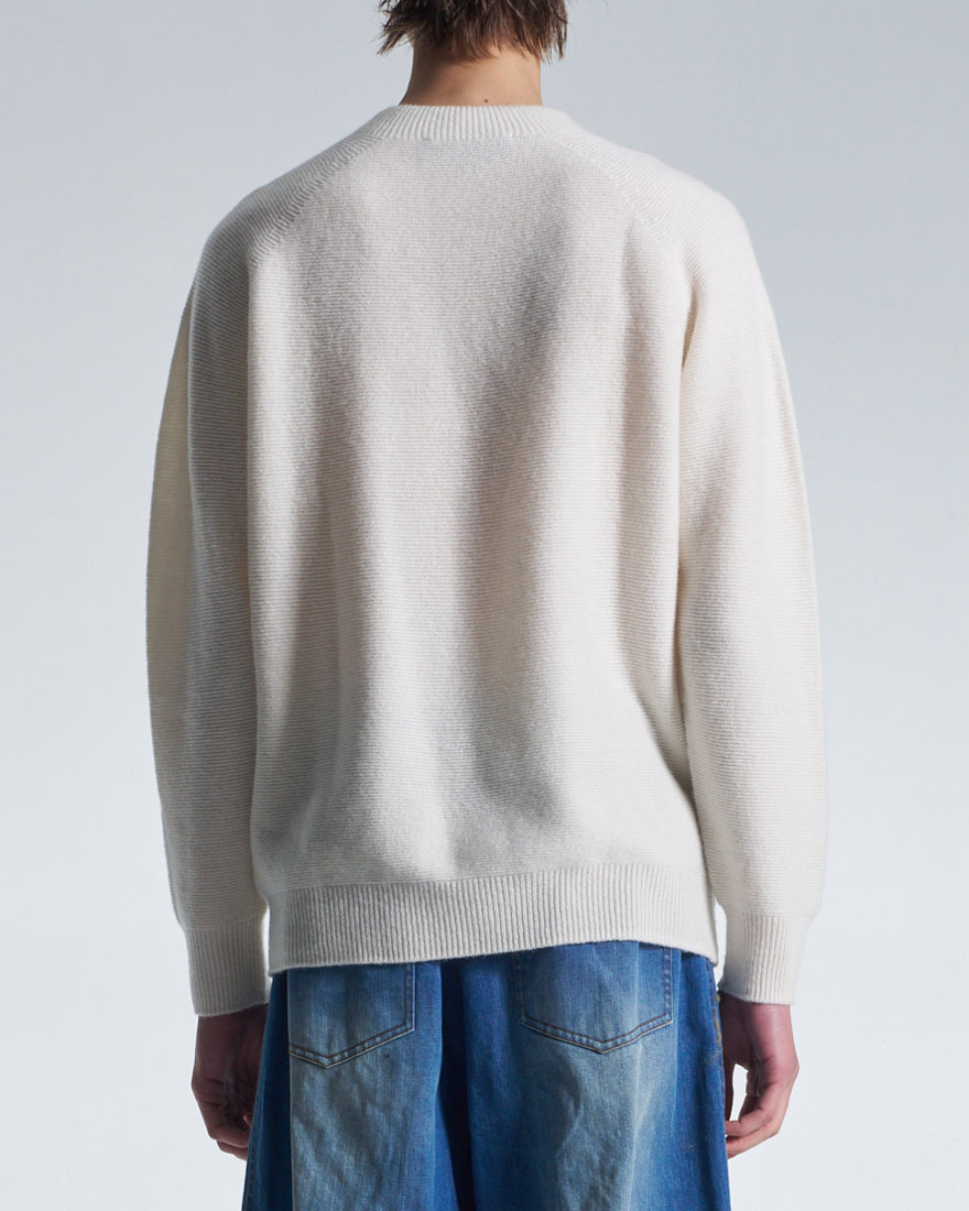 HARRISON WONG / Basic Wool Sweater With Horizontal Weave - White