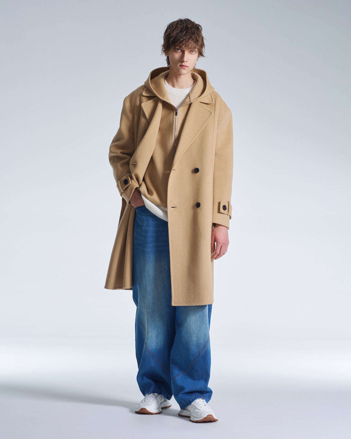 HARRISON WONG / Double Faced Wool 2in1 Trench Coat With Hood - Camel