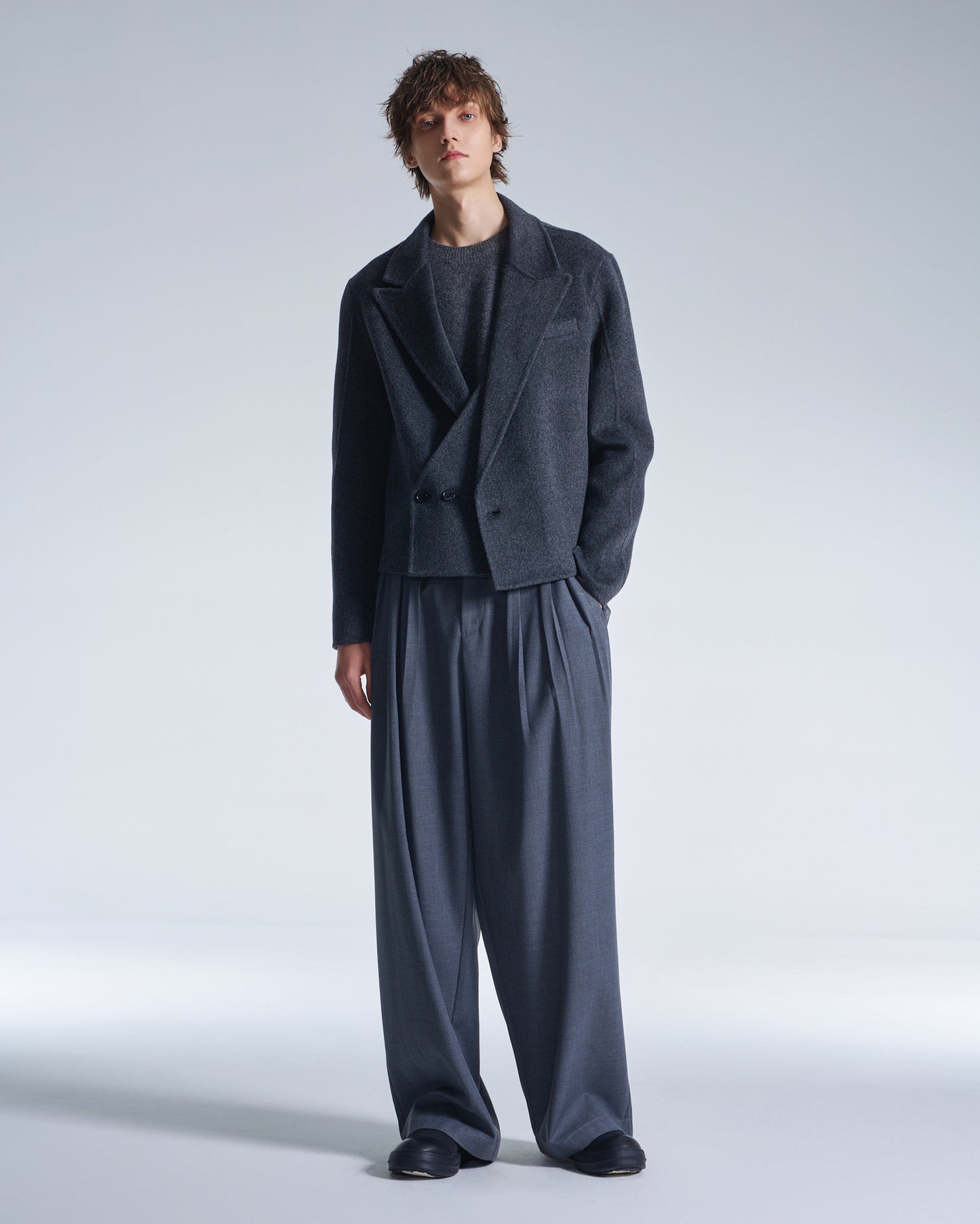 HARRISON WONG / Double Faced Wool Cropped Blazer - Charcoal