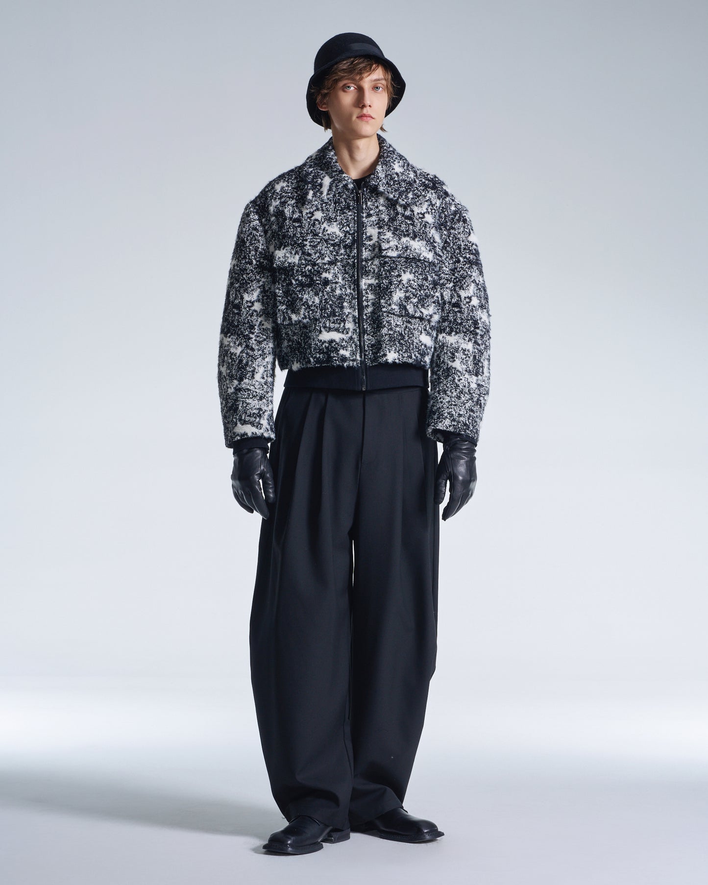 HARRISON WONG / Hairy Abstract Jacquard Cropped Zipper Jacket
