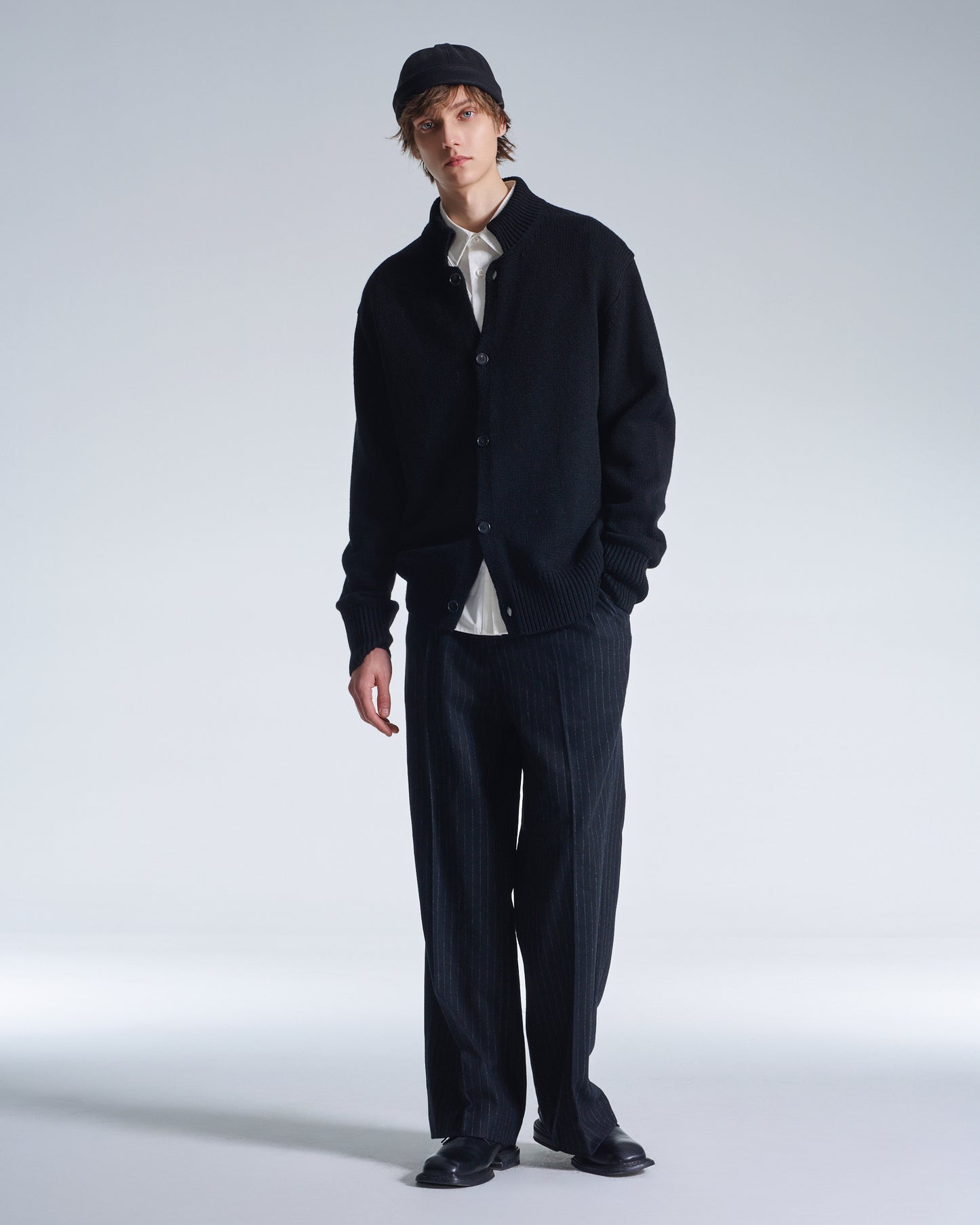 HARRISON WONG / Cashmere Wool Cardigan With Stand Collar - Black