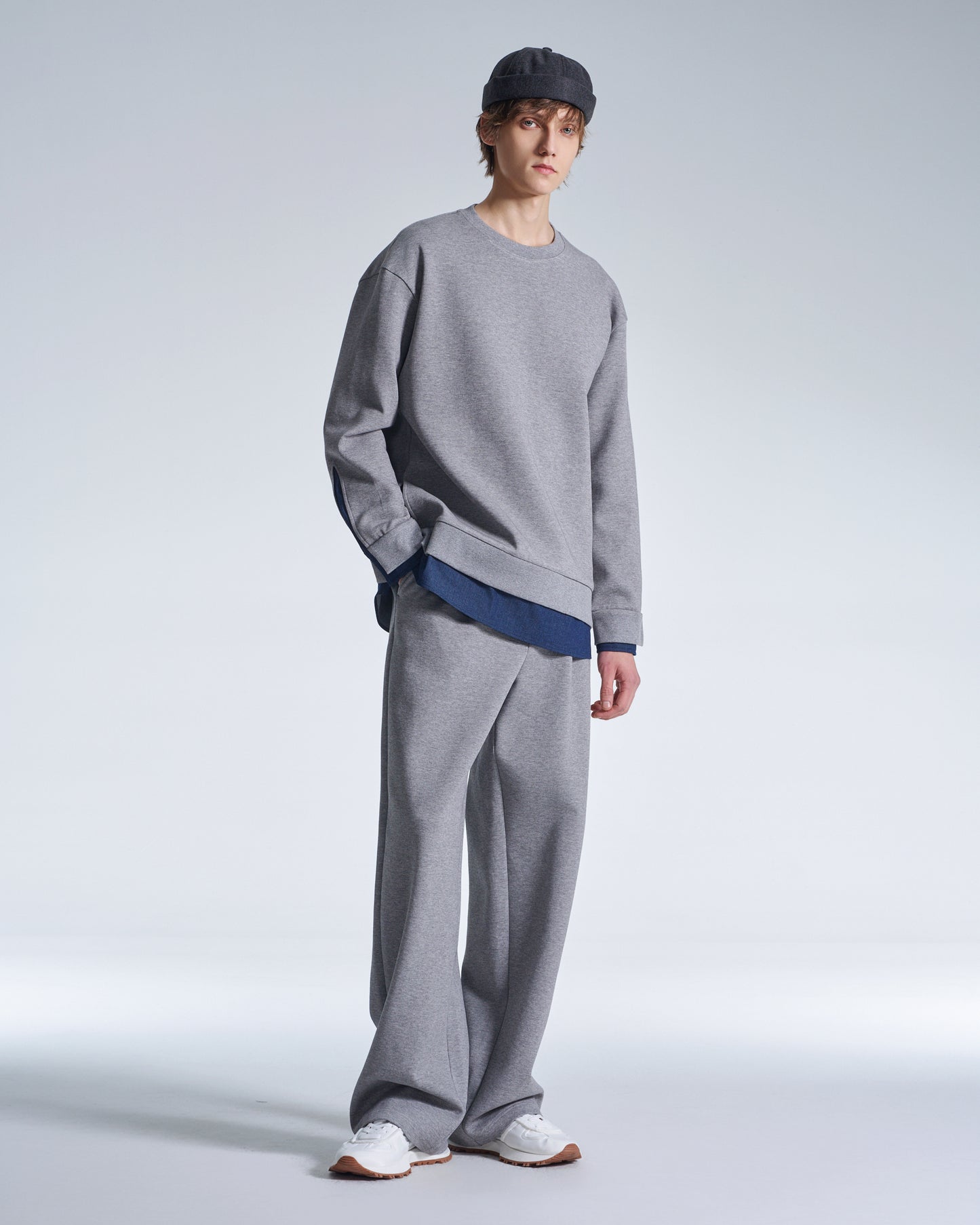 HARRISON WONG / Sweatshirt With Denim Hem - Grey