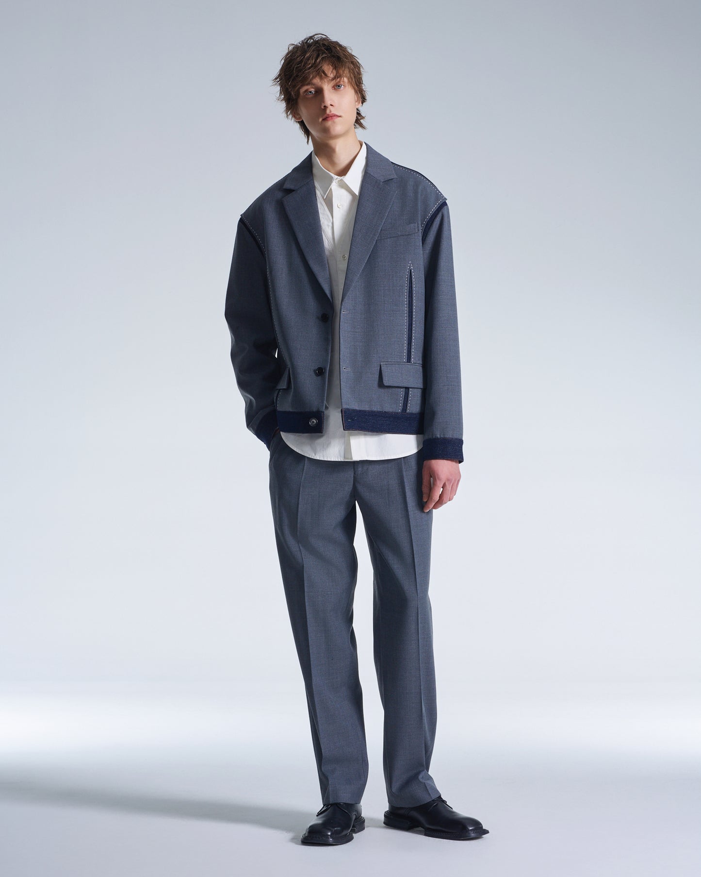 HARRISON WONG / Easy Fit Straight Leg Wool Pants - Grey