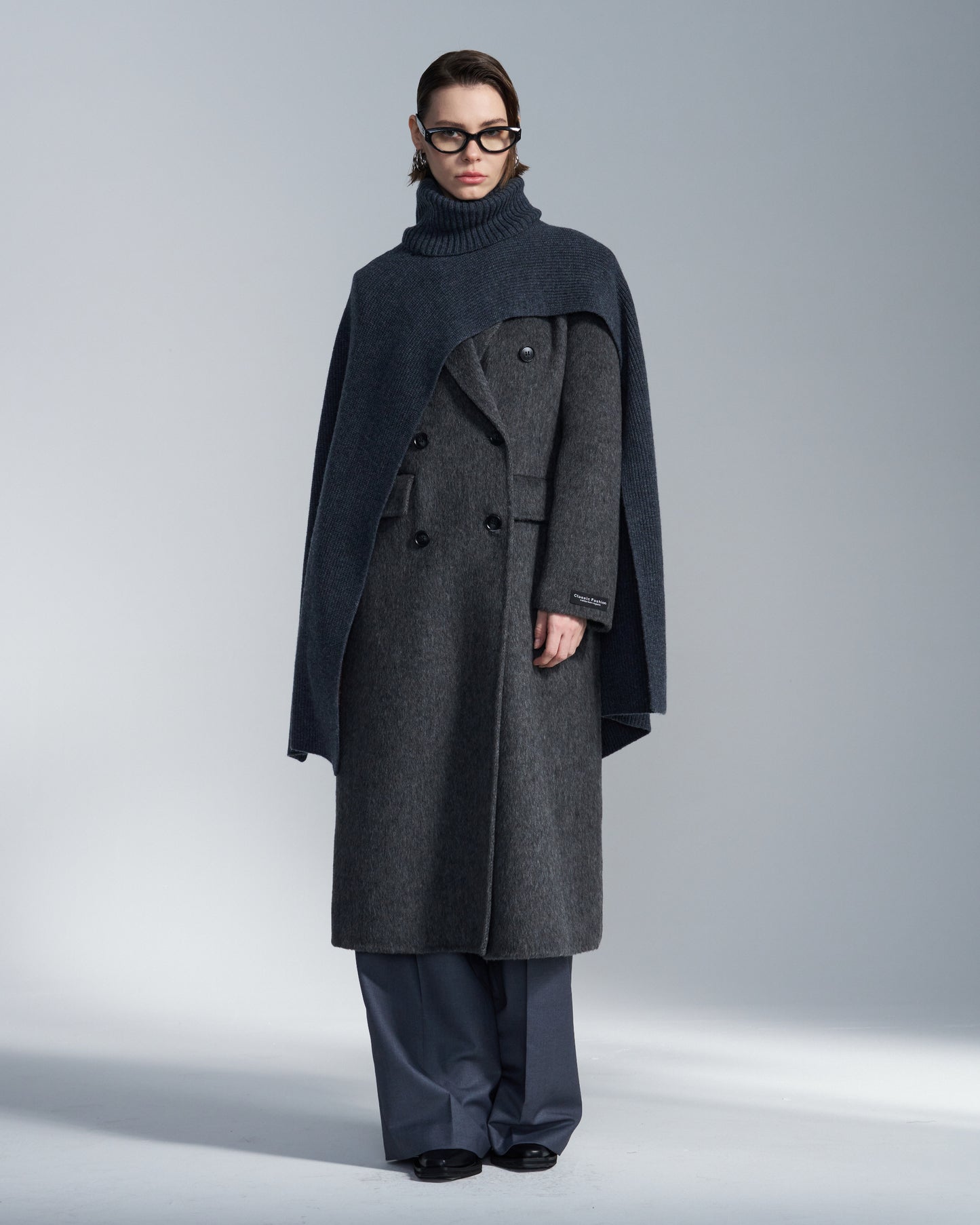 HARRISON WONG / Turtleneck Wool Cape - Grey