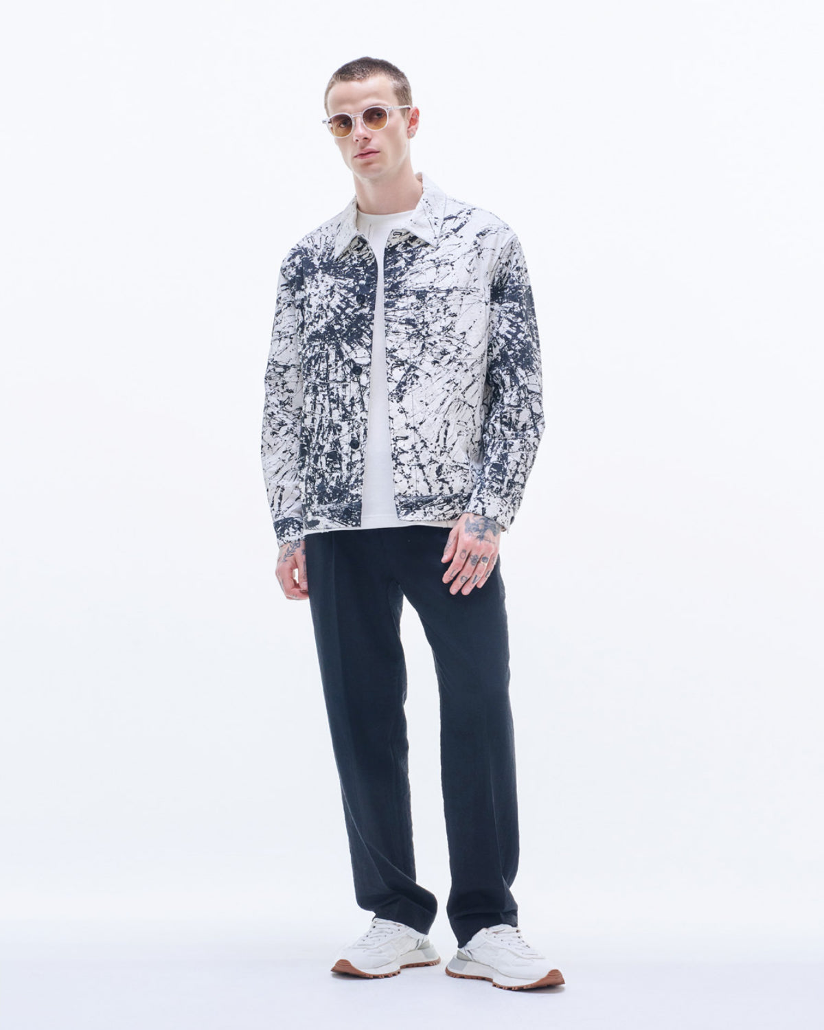 HARRISON WONG / Nylon Cotton Jacket With Broken Glass Print - White