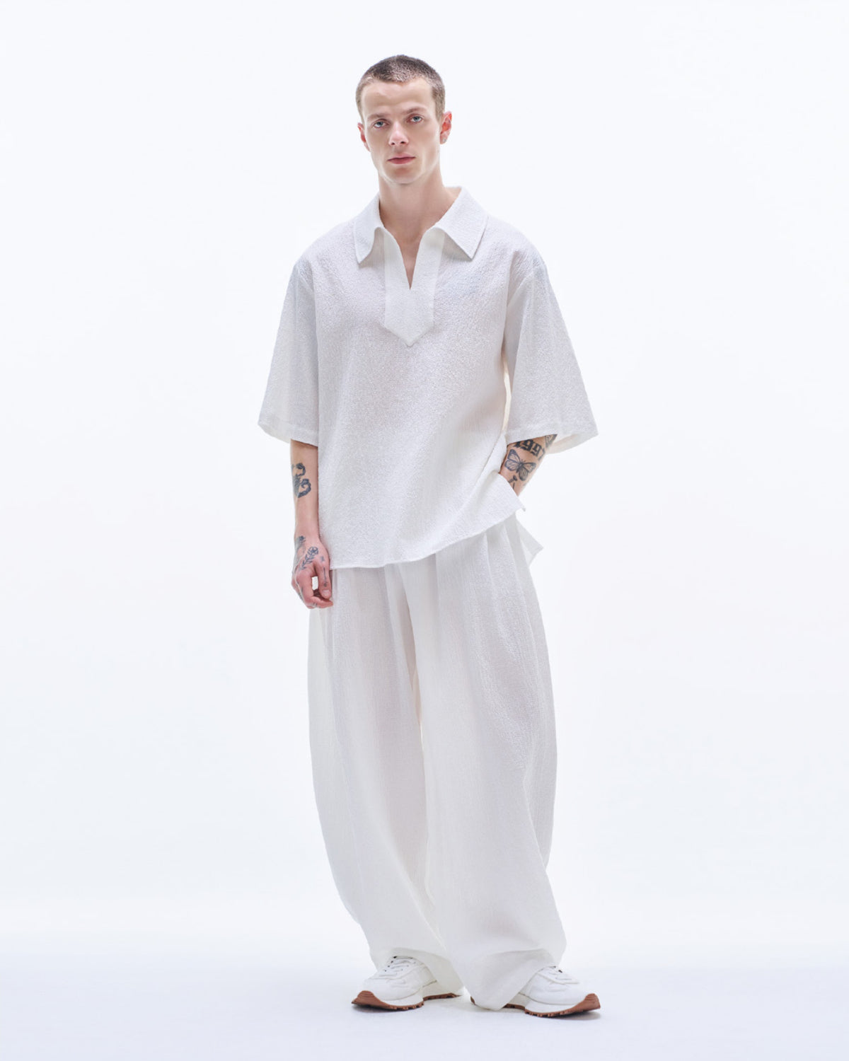 HARRISON WONG / Crepe Cotton Pullover Shirt - White