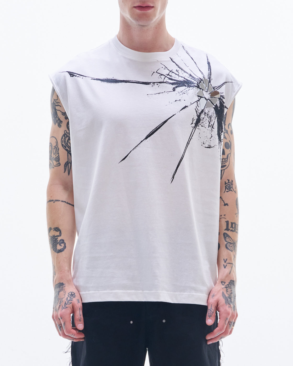 HARRISON WONG | Sleeveless Tee With Broken Glass Pattern - White