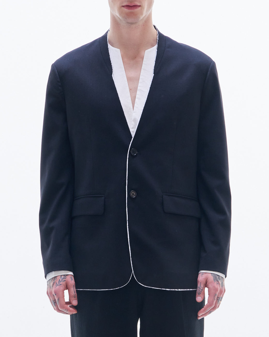 HARRISON WONG | No-Collar Wool Blazer With Raw Edge – HARAJUKU VILLAGE
