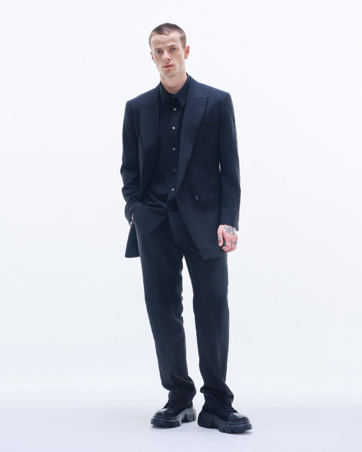 HARRISON WONG / Viscose Linen Long BD Blazer - Black