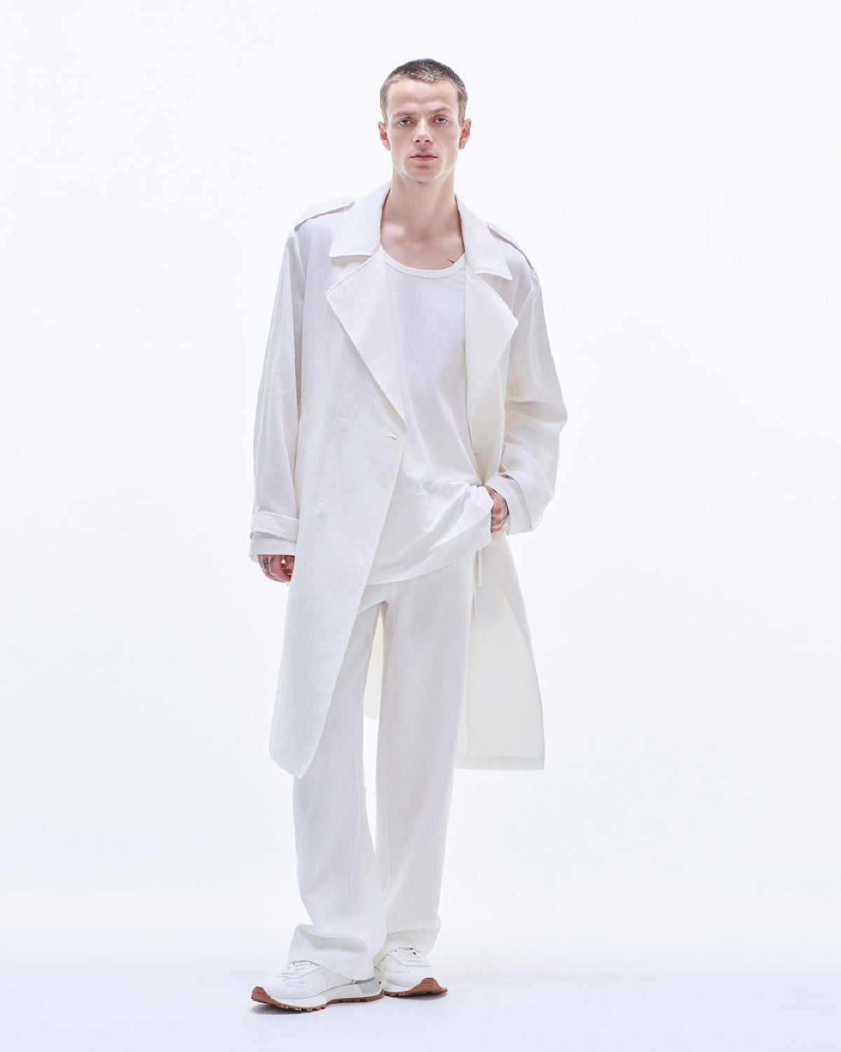 HARRISON WONG / Baggy Fit Cotton Pants With Drawstring Waist - White