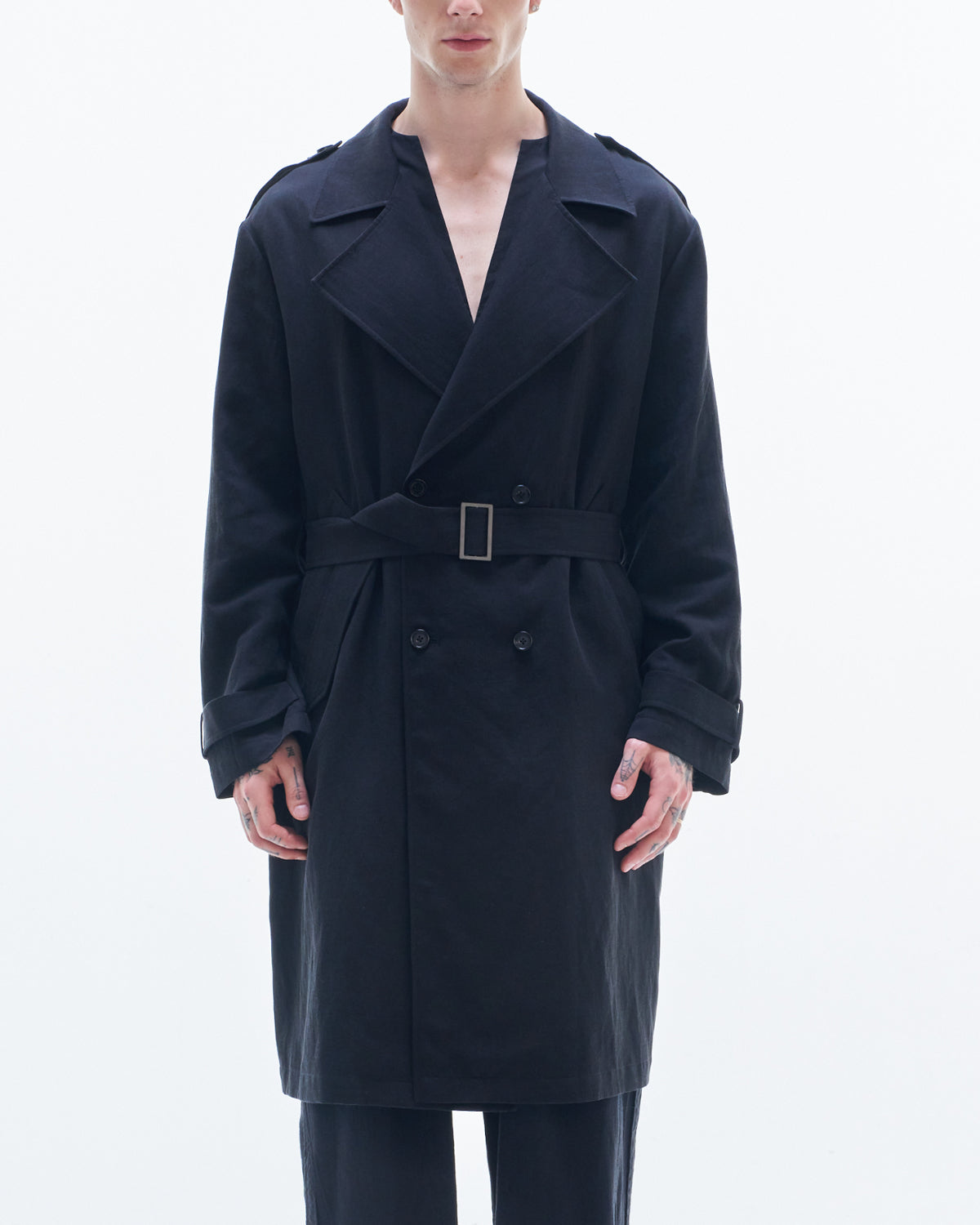 HARRISON WONG | Viscose Linen Trench Coat - Black – HARAJUKU VILLAGE