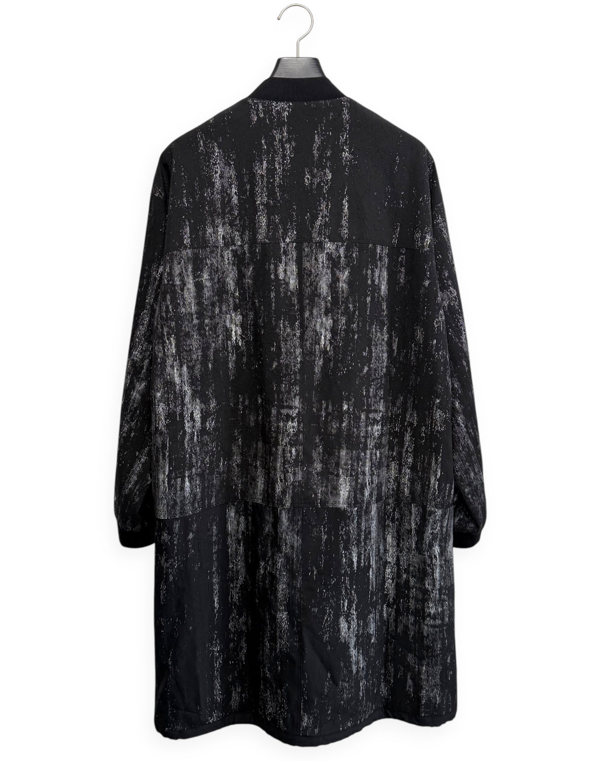 HARRISON WONG / Crepe Zipper Long Jacket With Silver Brush Print