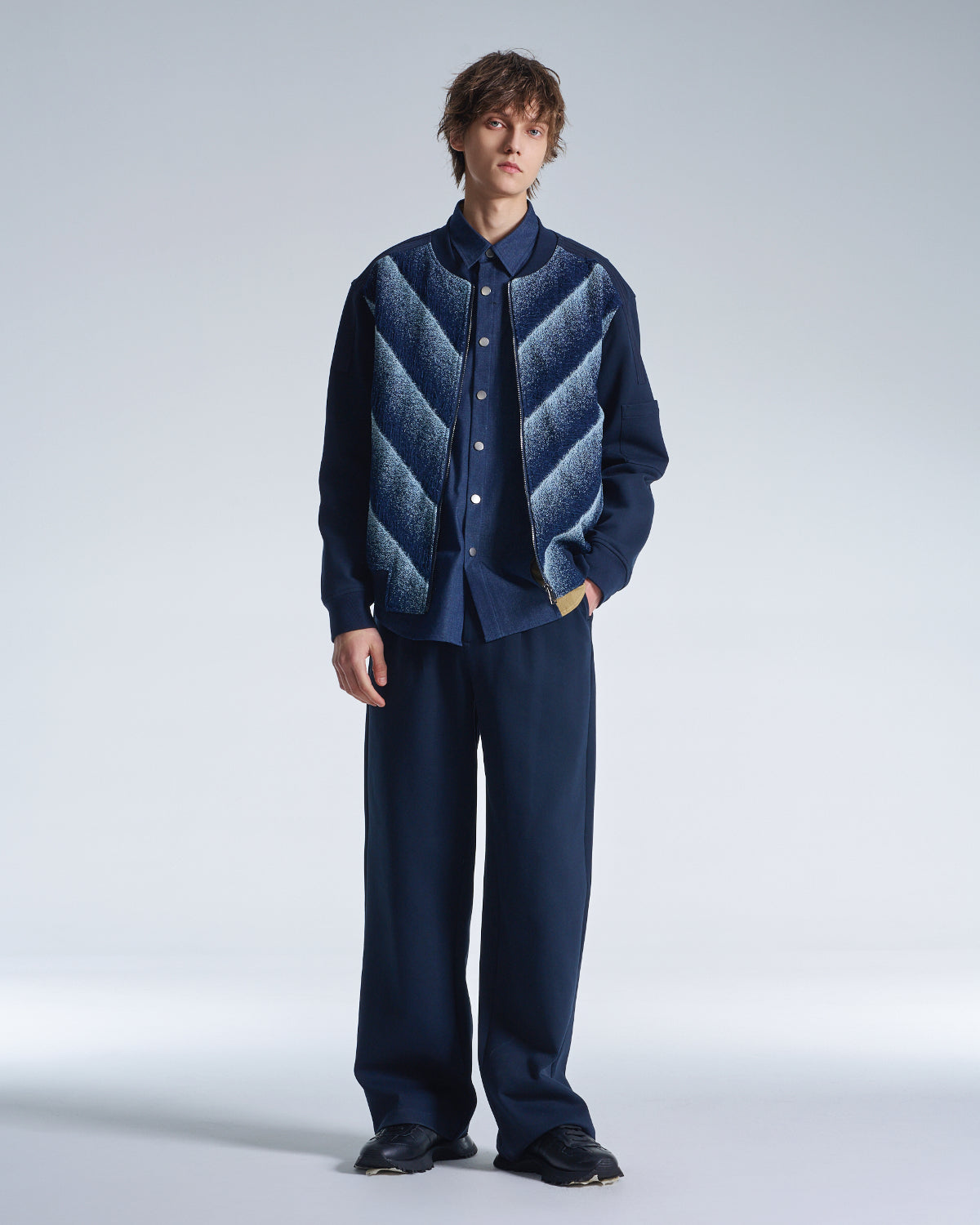 HARRISON WONG / Honeycomb Knit Wide Leg Pants - Navy