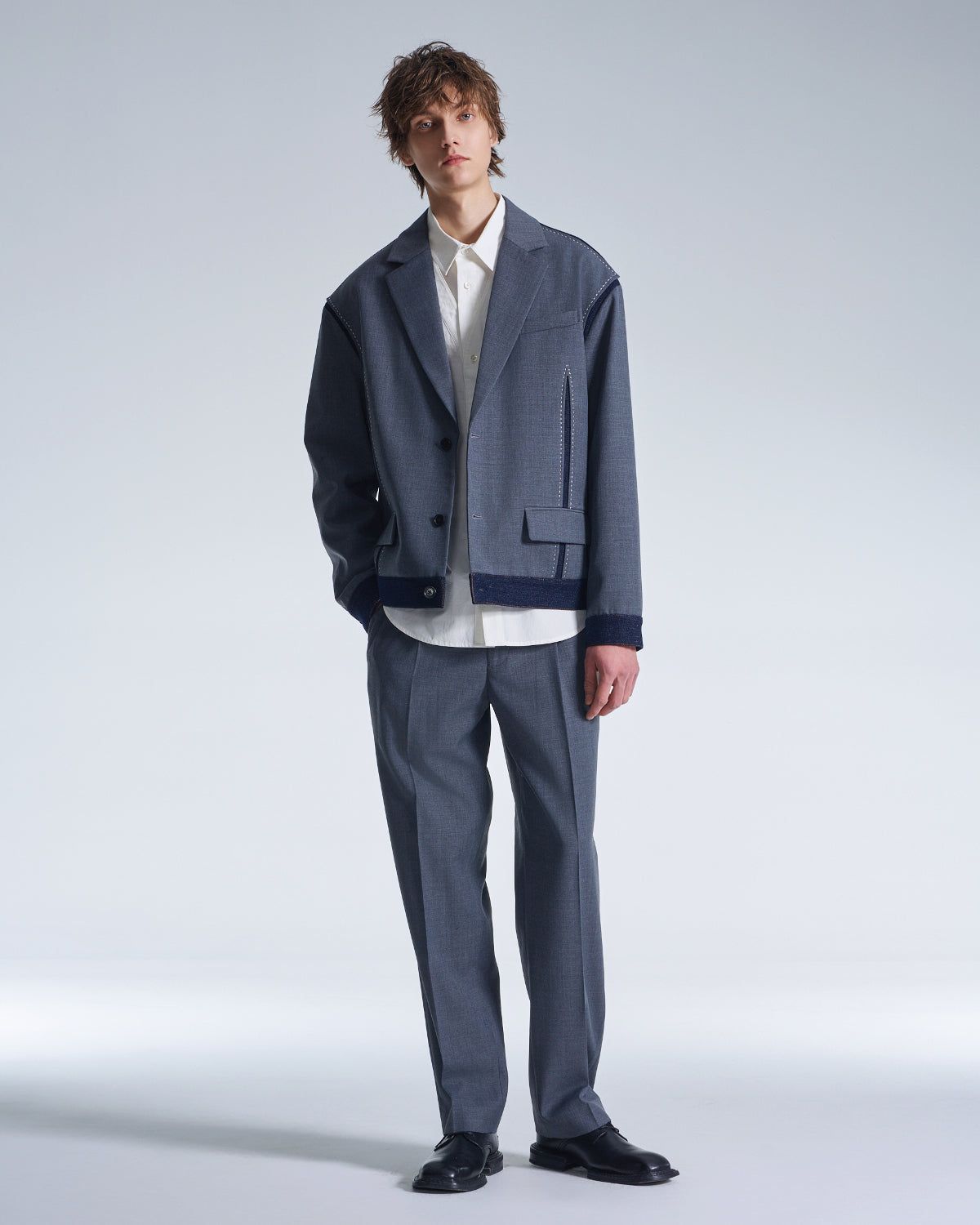 HARRISON WONG / Easy Fit Straight Leg Wool Pants - Grey