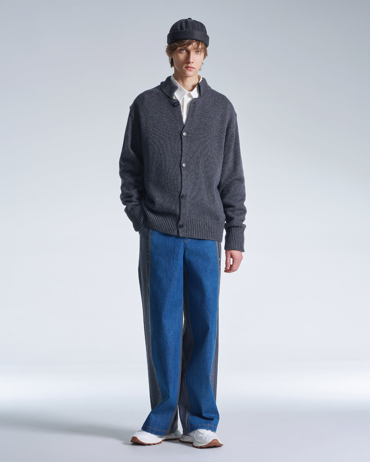 HARRISON WONG / Wool Pants With Denim Contrast - Grey