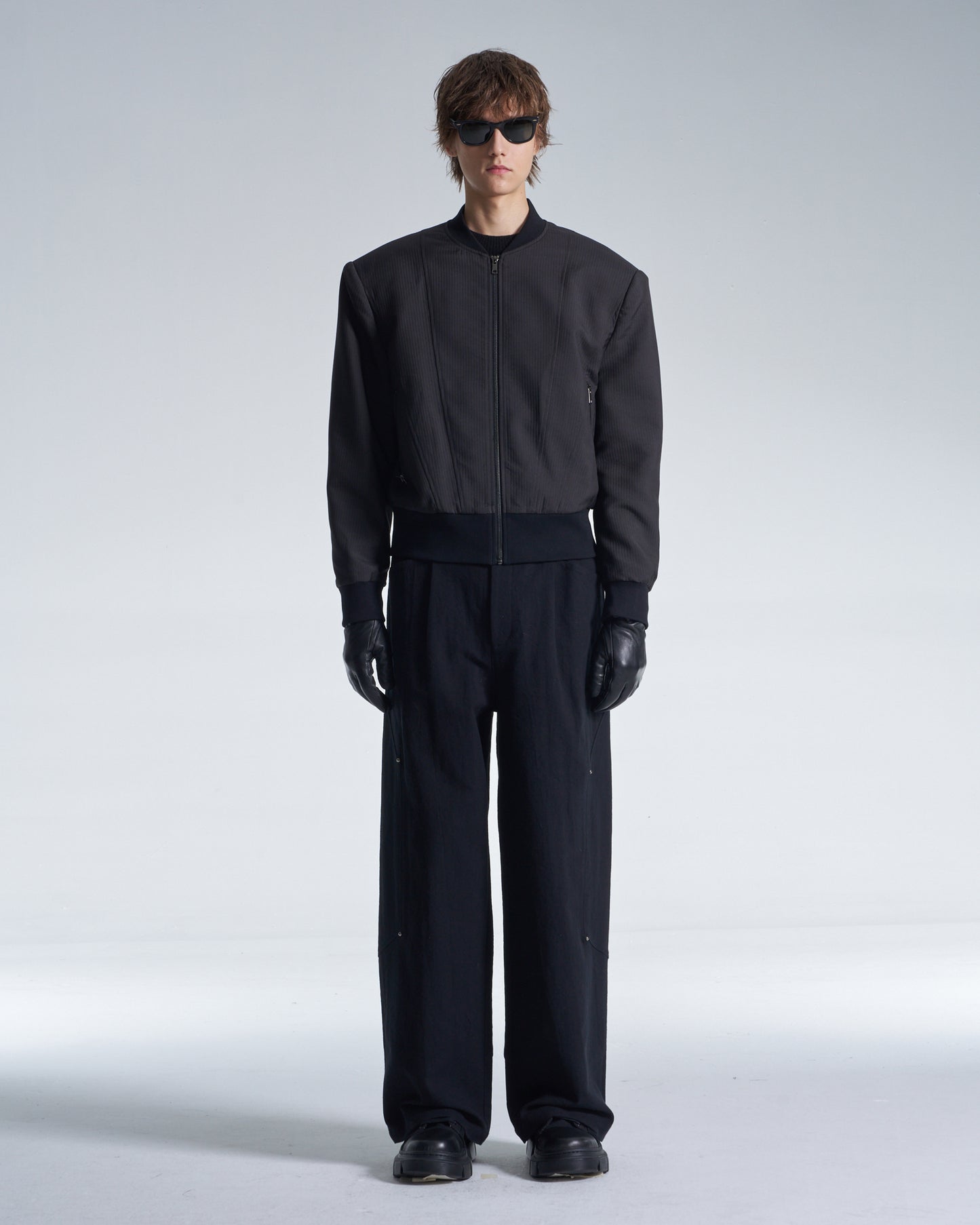 HARRISON WONG / Stripe Texture Zipper Jacket With Power Shoulder