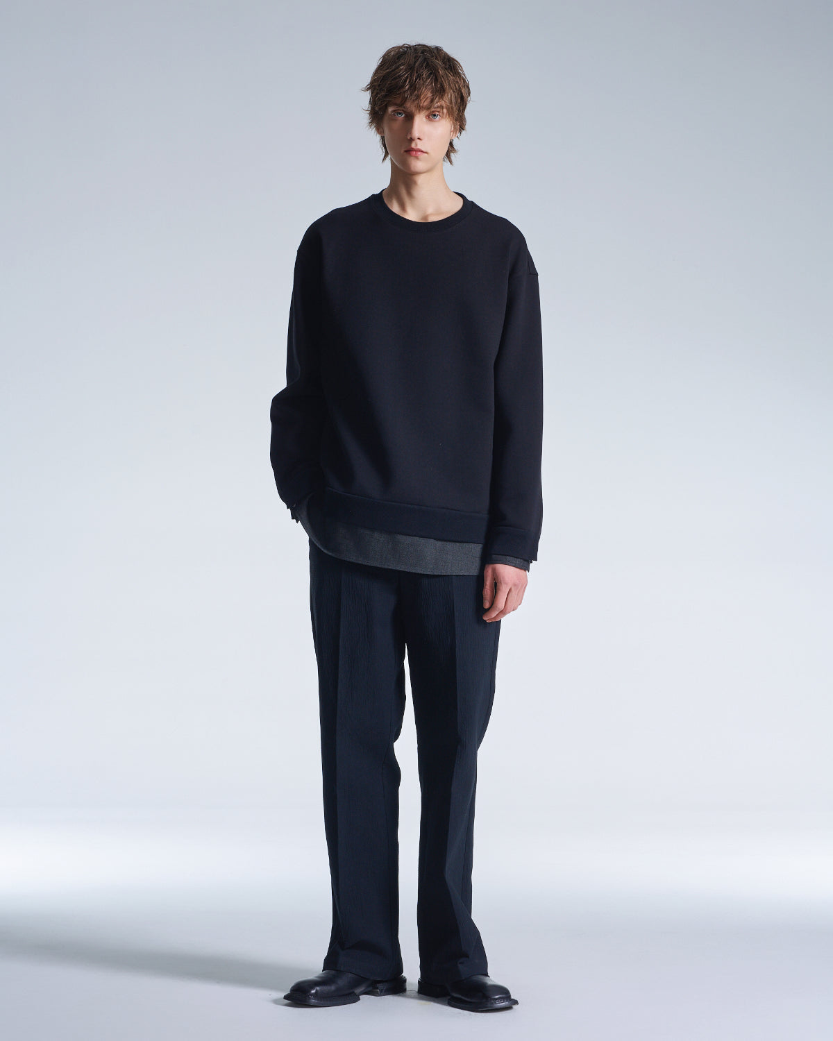 HARRISON WONG / Crepe Cotton Pants With Slight Bell Bottom - Black