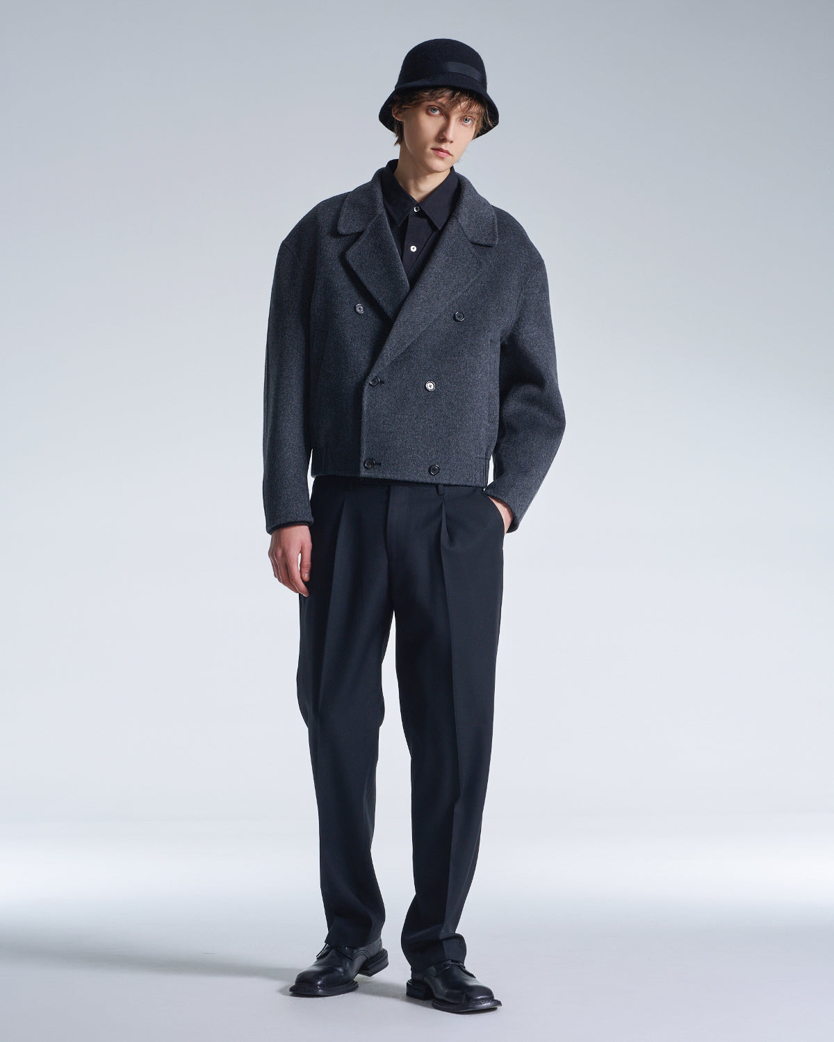 HARRISON WONG / Easy Fit Straight Leg Wool Pants - Black