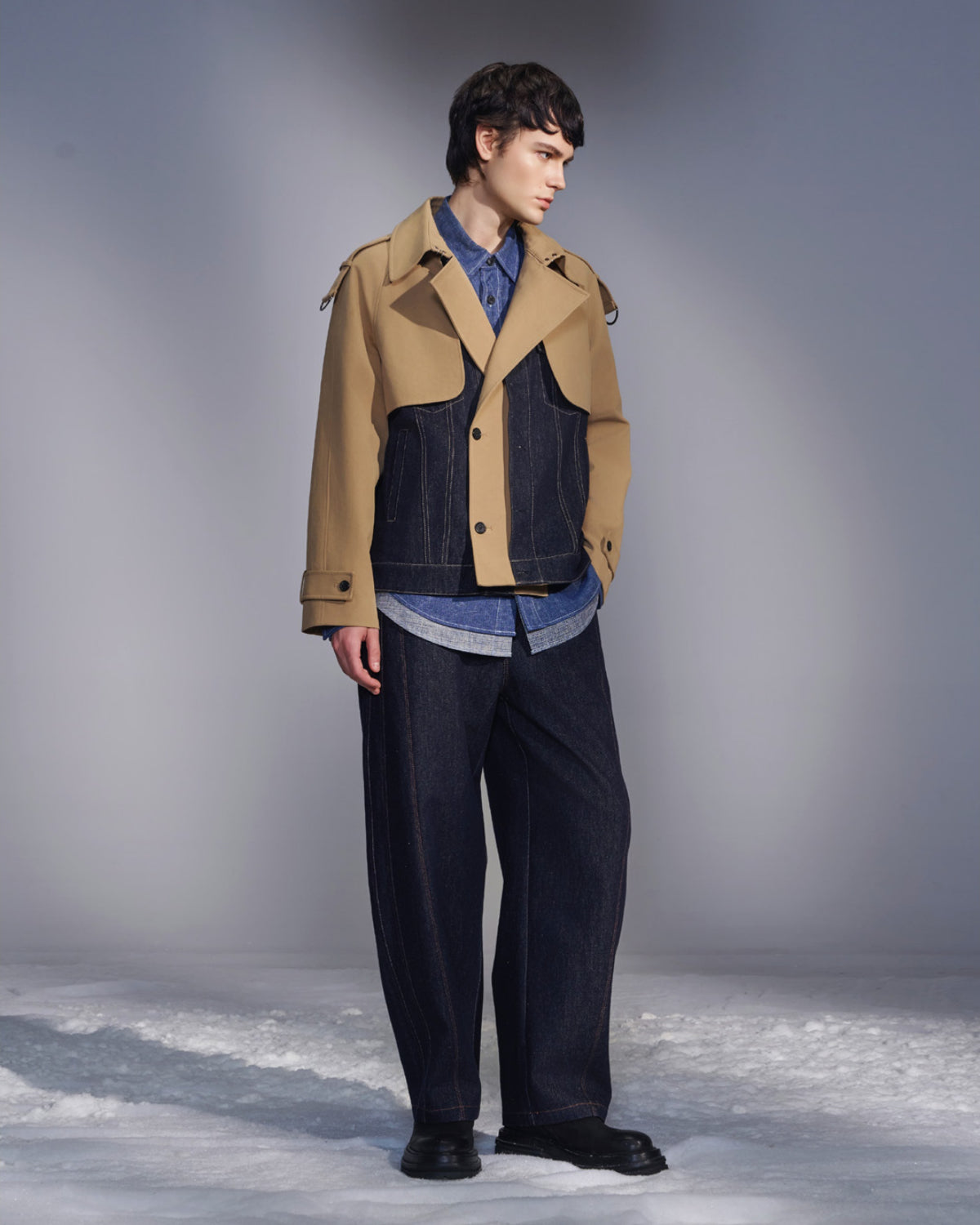 HARRISON WONG / Deconstructed Cropped Trench Jacket With Denim