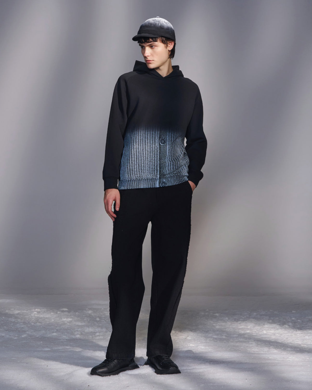 HARRISON WONG / Gradient Sweater Print Hoodie - Black