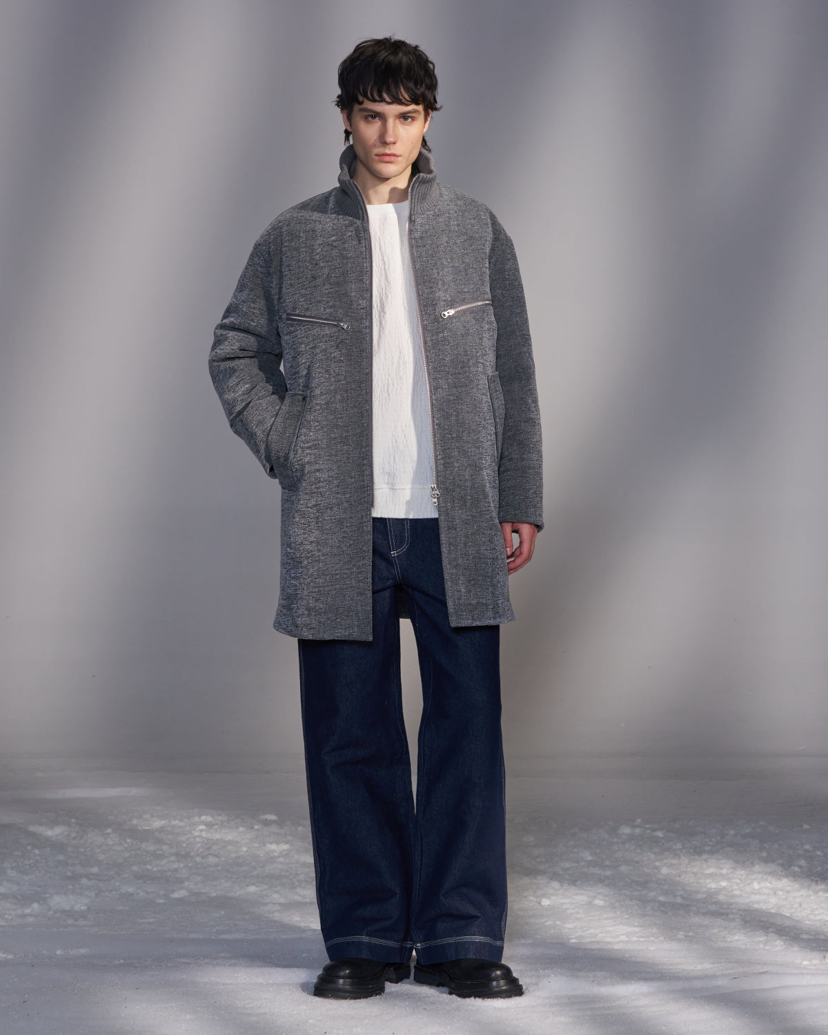 HARRISON WONG / Smocked Corduroy Long Sleeve T-Shirt - White