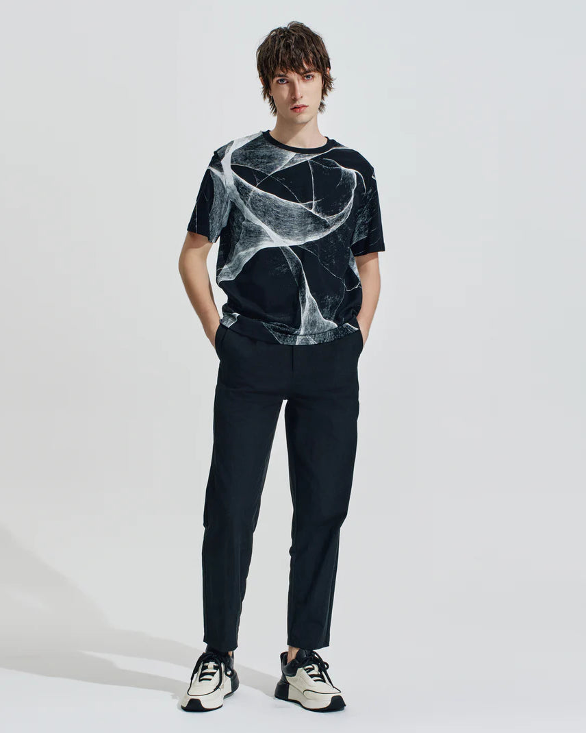 HARRISON WONG / Regular Fit Tee With Organic Wave Print - Black