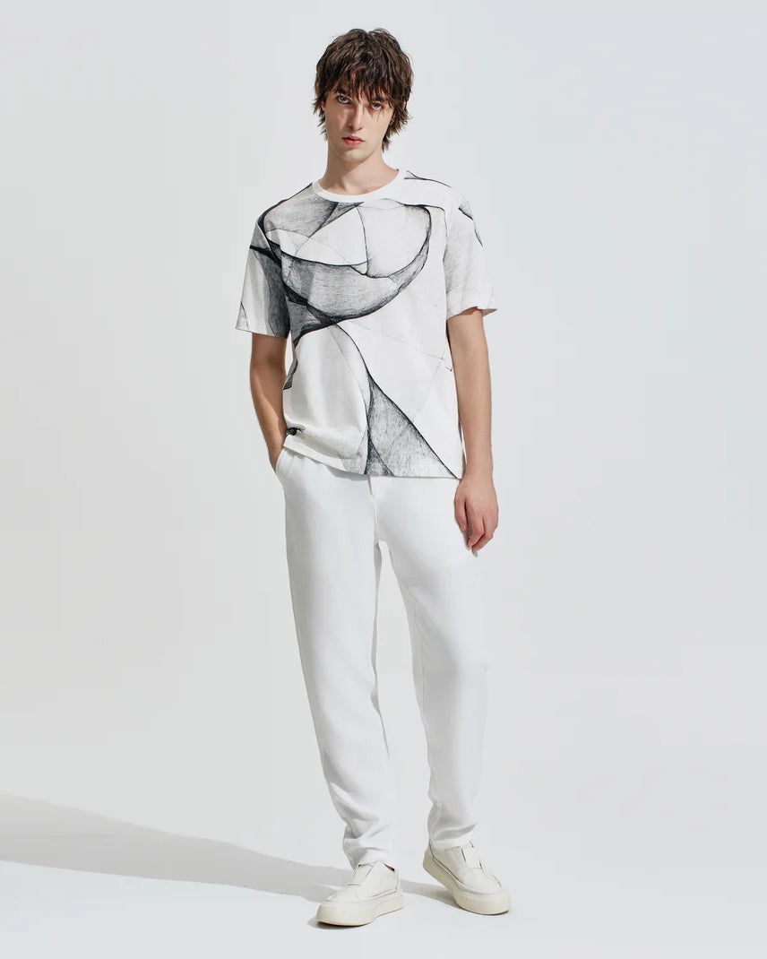 HARRISON WONG / Regular Fit Tee With Organic Wave Print - White