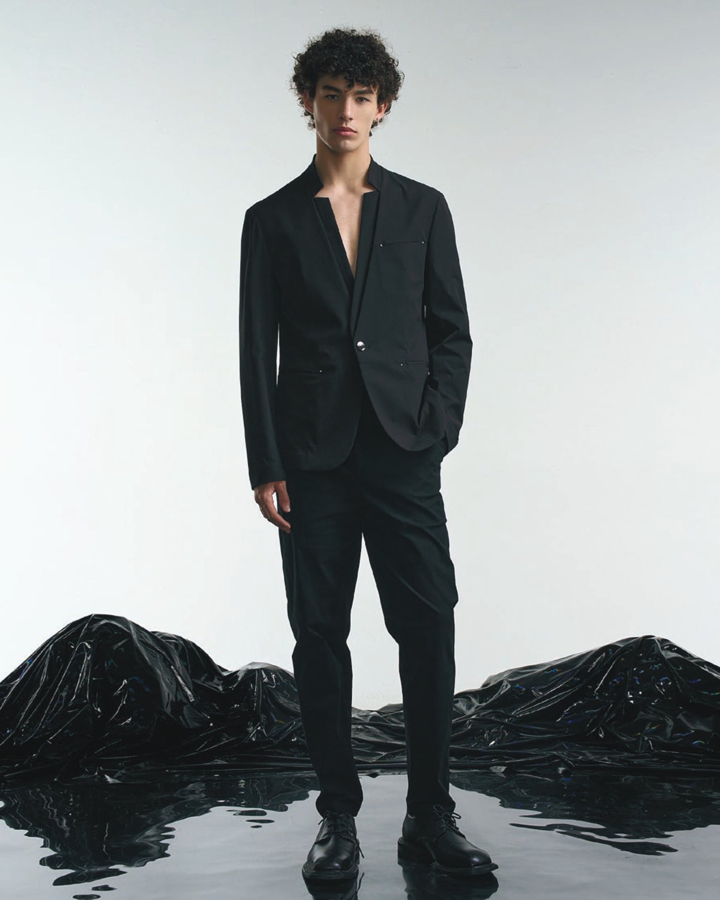 HARRISON WONG / Stand Collar Blazer With Studs - Black