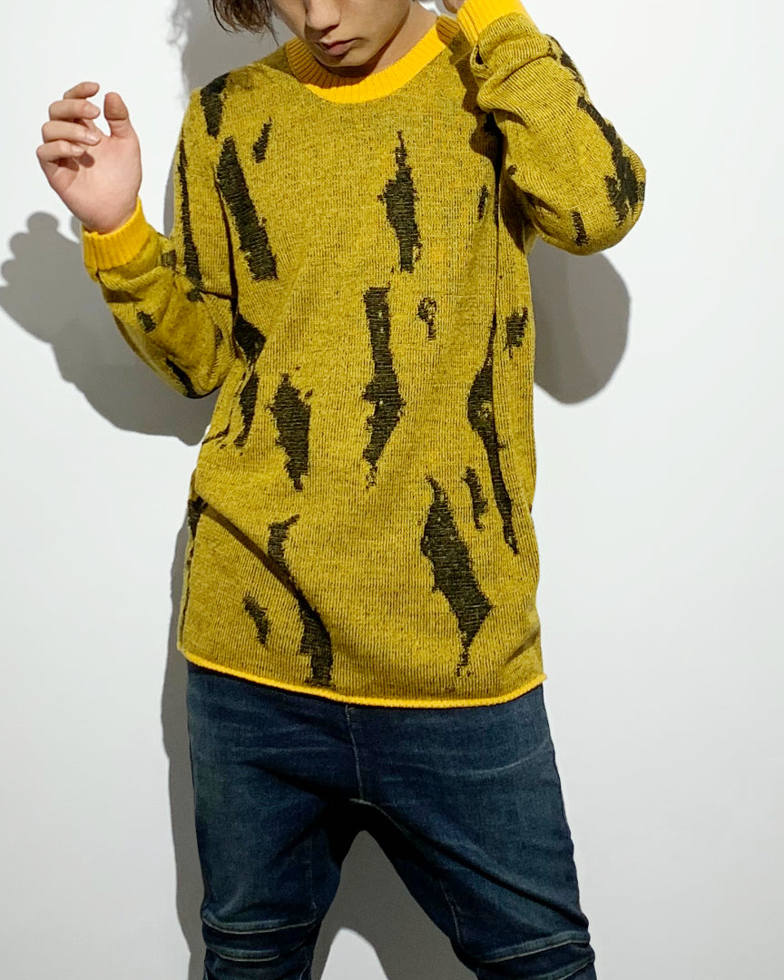 gène par YUKIO MISHIBA / Flake Single Jacquard Knit - Yellow×Black