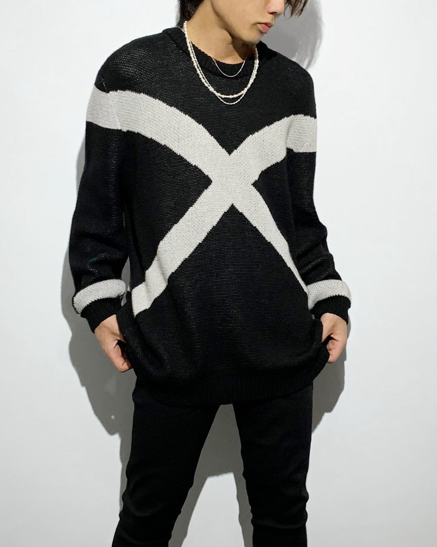 gène par YUKIO MISHIBA / Cross Double Jacquard Knit - Black×White