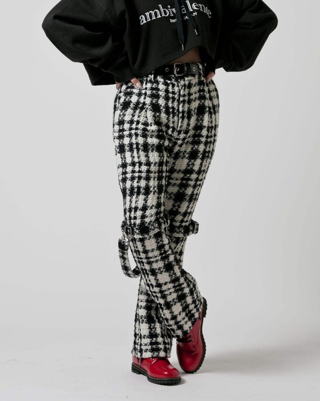 Bennu / Wooly Tweed Boot-Cut Bondage Trousers - WHITE