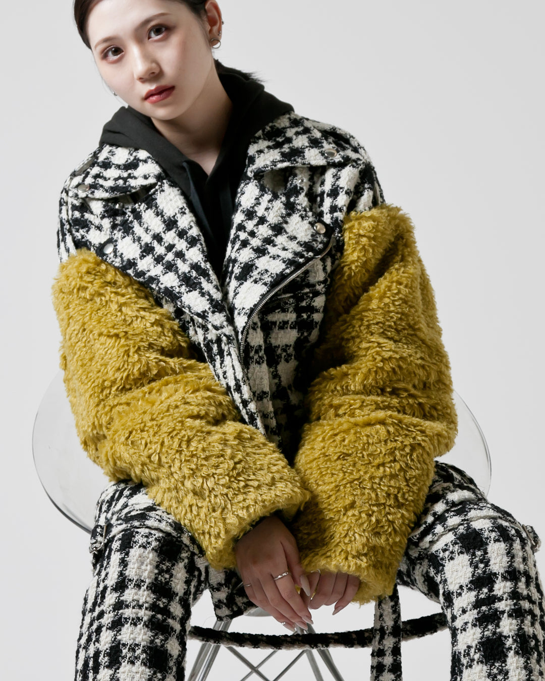 Bennu / Wooly Tweed Fur Sleeve Riders Jacket