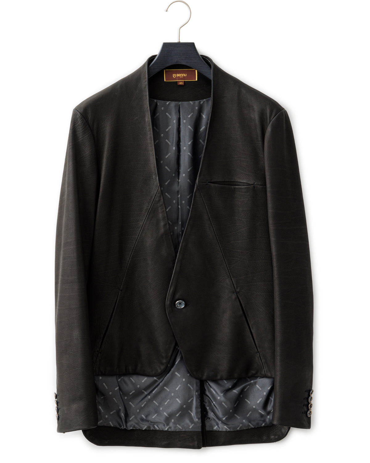 Bennu / Japanese Calf Leather Lapelless Jacket with SV925 Button