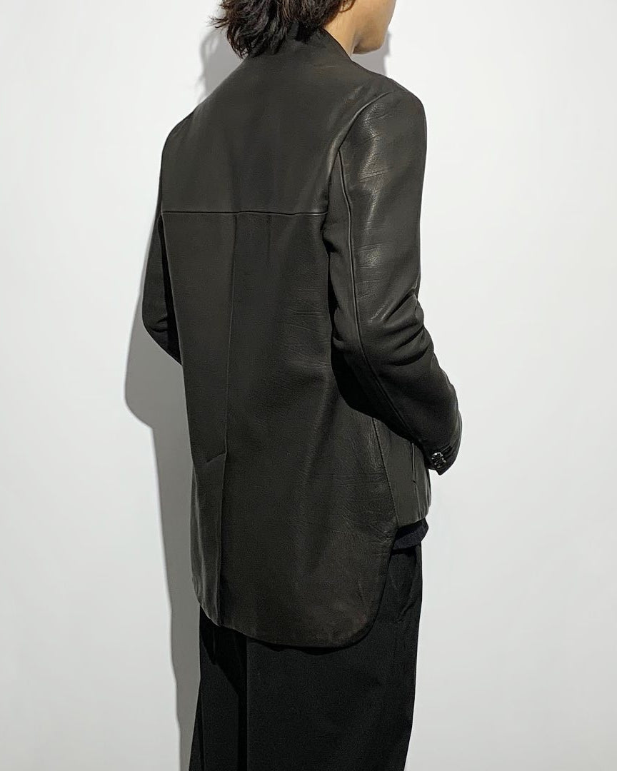 Bennu / Japanese Calf Leather Lapelless Jacket with SV925 Button