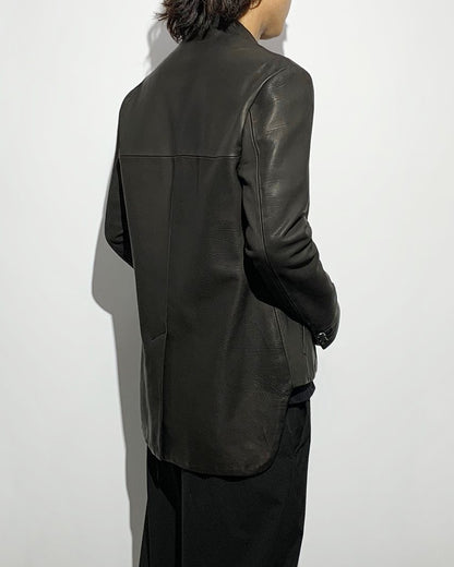 Bennu / Japanese Calf Leather Lapelless Jacket with SV925 Button