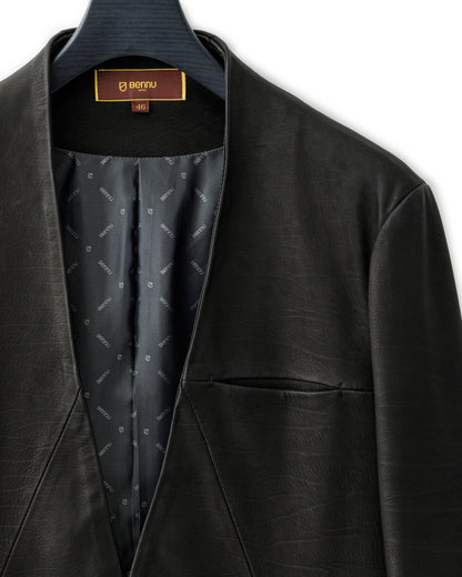Bennu / Japanese Calf Leather Lapelless Jacket with SV925 Button