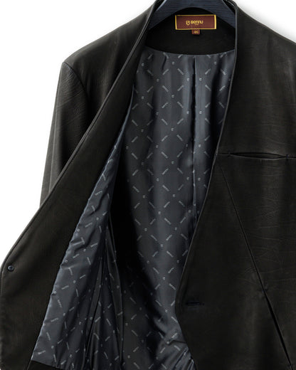 Bennu / Japanese Calf Leather Lapelless Jacket with SV925 Button