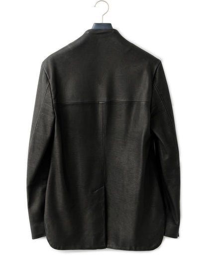 Bennu / Japanese Calf Leather Lapelless Jacket with SV925 Button