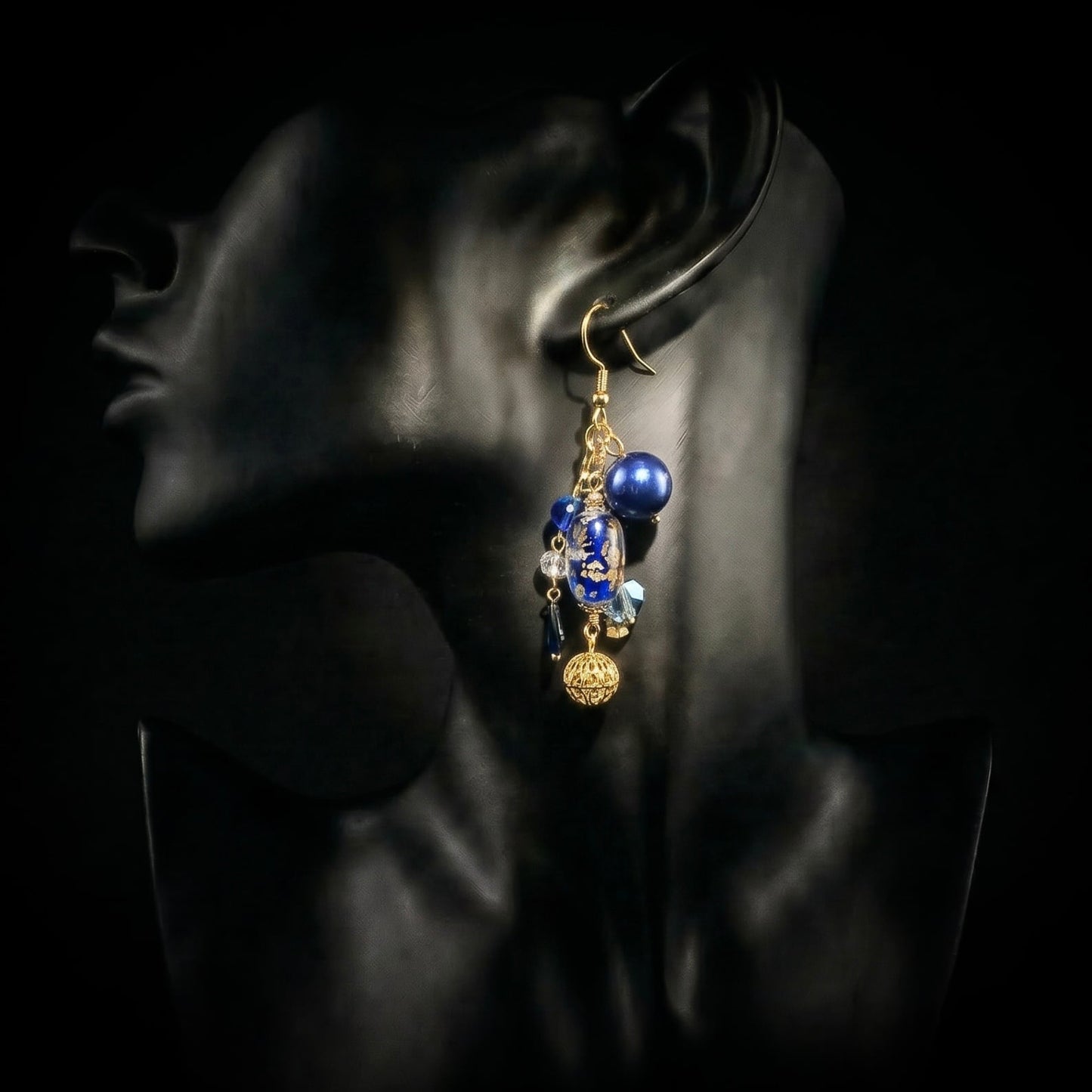 Ranunculus / "Blue Night" Pierced Earring - 2607