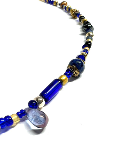Ranunculus / "Blue Night" Necklace - 26071