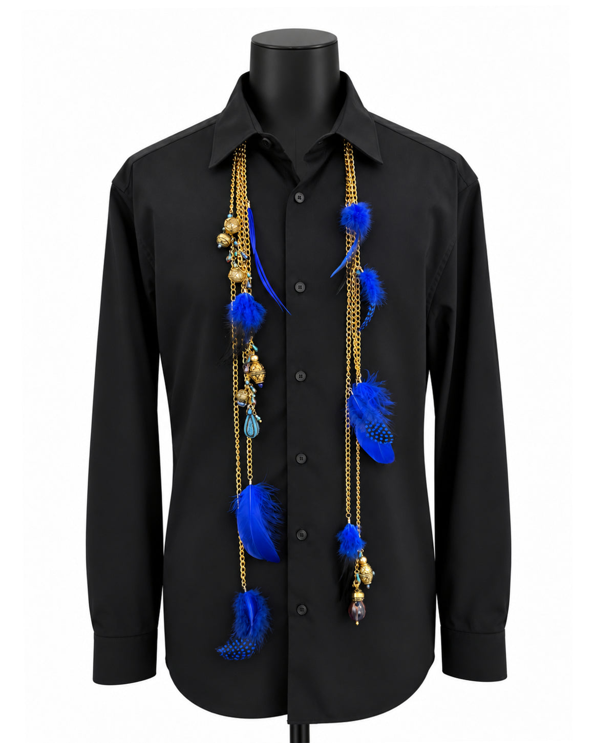 Ranunculus / "Woden" Feather Necklace - Blue Night