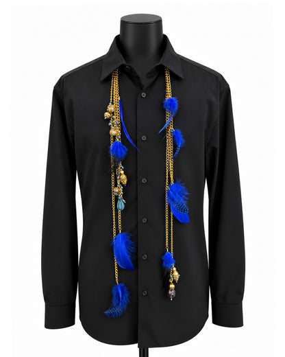 Ranunculus / "Woden" Feather Necklace - Blue Night