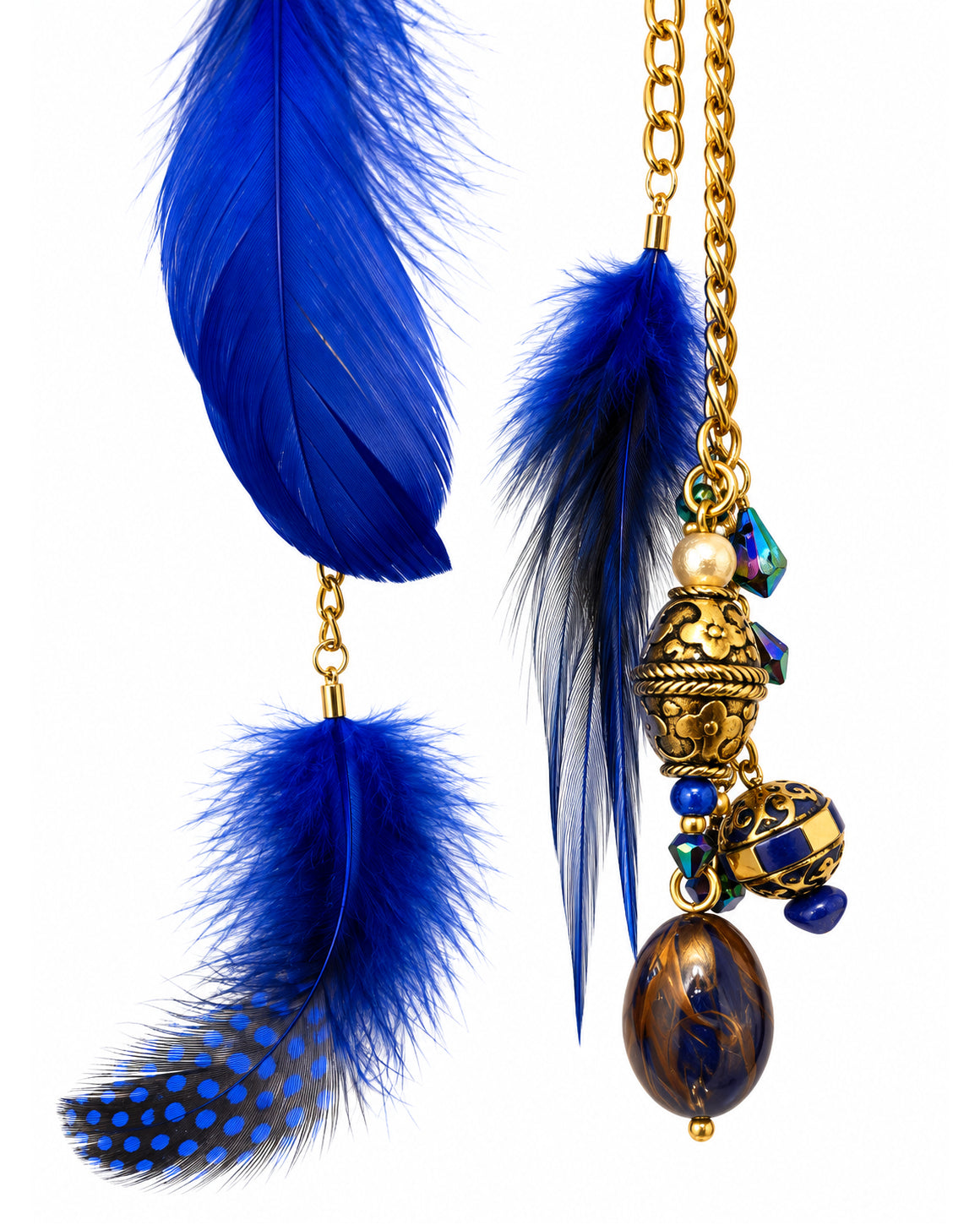 Ranunculus / "Woden" Feather Necklace - Blue Night