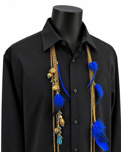 Ranunculus / "Woden" Feather Necklace - Blue Night