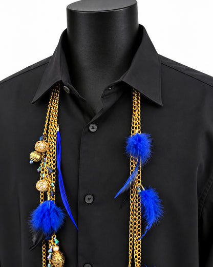 Ranunculus / "Woden" Feather Necklace - Blue Night
