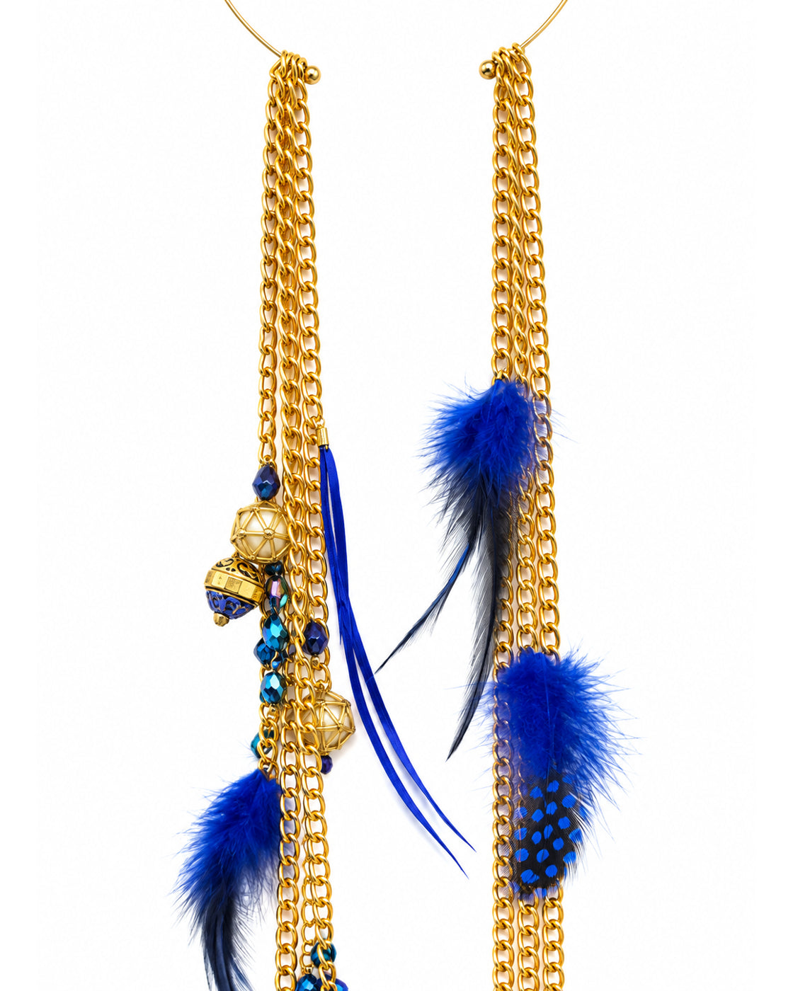 Ranunculus / "Woden" Feather Necklace - Blue Night